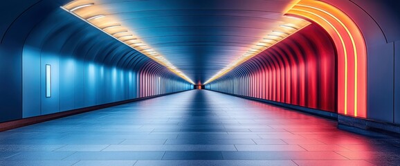 Poster - Neon Lights Tunnel - Futuristic Urban Architecture