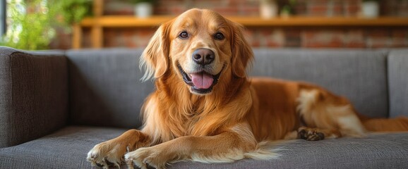 Wall Mural - Golden Retriever Dog Relaxing on a Couch