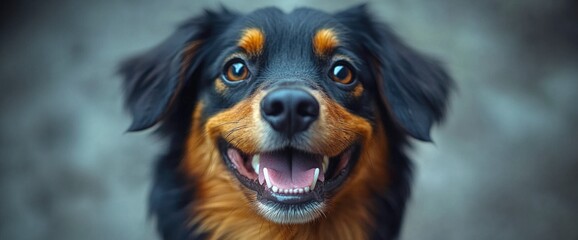 Wall Mural - Happy Dog with Open Mouth and Big Eyes Looking at the Camera