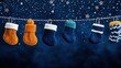 © Yuparet - Festive Watercolor Mittens and Hats Hanging with Snowflakes - Cozy Holiday Season Concept with Copy Space for Text