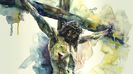 watercolor painting of Jesus' crucifixion