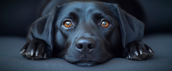 Wall Mural - Black Labrador Retriever Dog with Brown Eyes Looking at the Camera