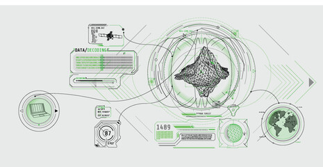 Wall Mural - futuristic geoscience software screen design with data decoding.