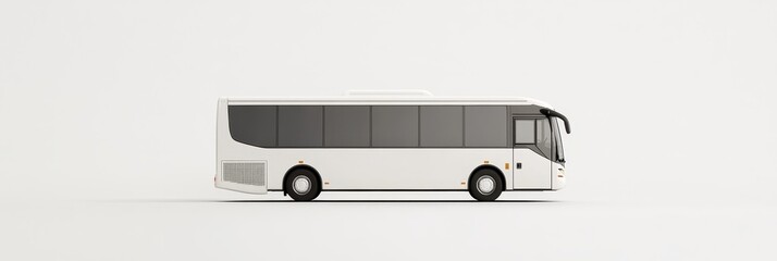 Modern White Luxury Coach Bus Isolated on White Background, perfect for transportation, travel, and tourism concepts.