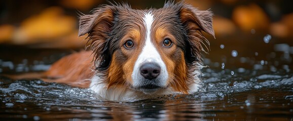 Poster - Border Collie Swimming in Water