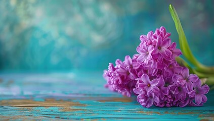 Poster - Purple Hyacinths on Rustic Turquoise Background