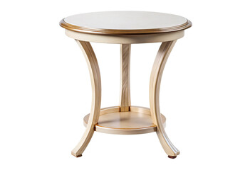 Round white side table isolated with transparent background.