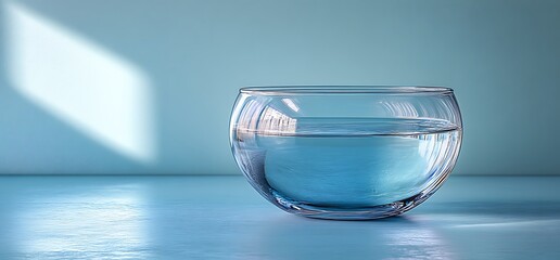 Wall Mural - A clear glass bowl filled with water on a minimalist surface.