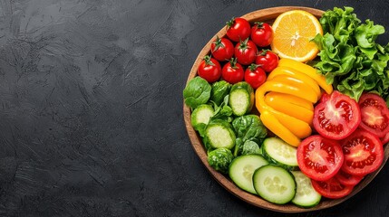 Wall Mural - Vibrant Vegetable Platter Arranged by Food Stylist with Natural Textures and Copy Space for Text