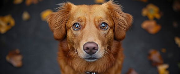 Wall Mural - Golden Retriever Dog Looking Up with Curiosity