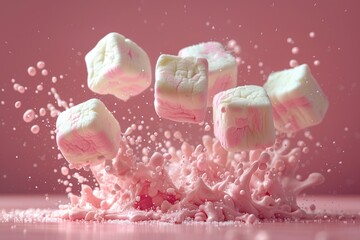 Wall Mural - Airborne Treats: Colorful Marshmallows in Flight