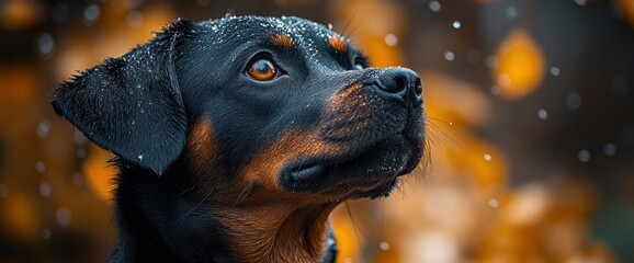 Wall Mural - Rottweiler Dog Portrait in the Rain