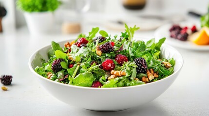 Canvas Print - Vibrant Mixed Greens Salad with Fresh Berries and Nuts