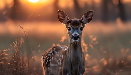 Wall Mural - Majestic Fallow Deer Stag Gazing at Sunrise