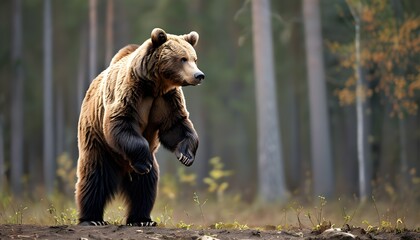 Wall Mural - Eurasian Brown Bear Standing Tall in a Majestic Display