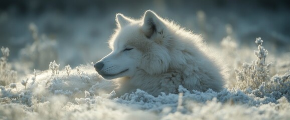  Arctic Wolf Resting in Snowy Landscape