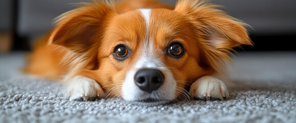 Wall Mural - Cute Dog Looking at Camera with Sad Eyes