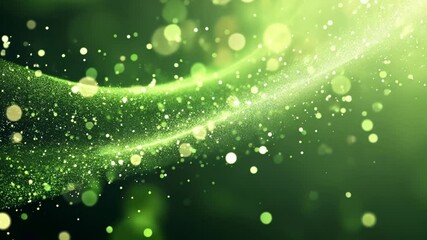 Wall Mural - Luminous particles flow gracefully, forming a magical energy force on a vibrant green backdrop, exuding wonder and enchantment with futuristic and festive elements