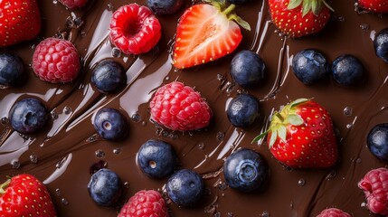 Strawberries, Raspberries, Blueberries, and Melted Chocolate