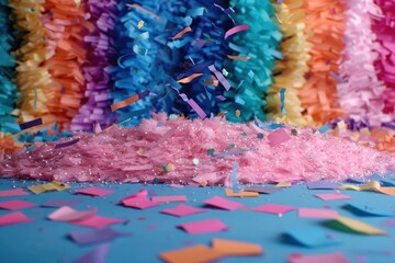 Wall Mural - Colorful Carnival Birthday Party Background with Confetti and Glitter