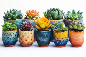 Wall Mural - Succulent Potpourri: Assorted Collection of Potted Succulents on Isolated Background