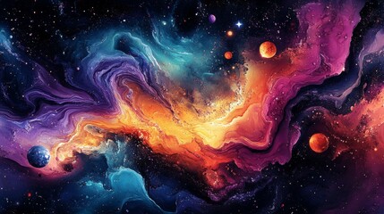 Wall Mural - abstract cosmic artwork depicting swirling galaxies, planets, and stars