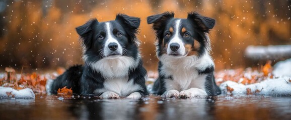 Wall Mural - Two Border Collies in the Snow