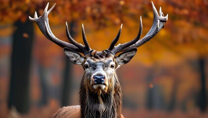 Wall Mural - Majestic red deer stag in full glory during the autumn rutting season