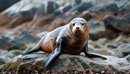 Wall Mural - Common Seal Relaxing on a Rock in Lerwick Harbour, Scotland