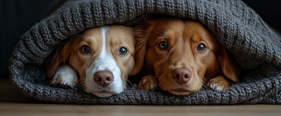 Two Dogs Huddled Together Under a Blanket