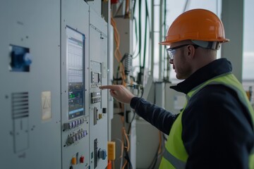 Wall Mural - A Technician Examines The Control System For A Wind Farm. They Ensure That All Sensors And Controls Are Function