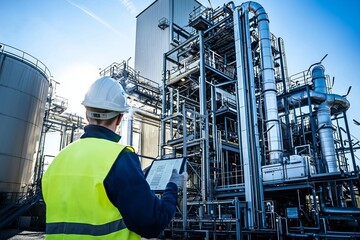 Wall Mural - A Technician Examines A Biomass Energy Plant. They Check The Feedstock Delivery System And Monitor The Combustion Pro