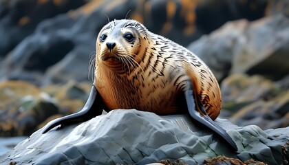 Wall Mural - Common Seal Relaxing on a Rock in Lerwick Harbour, Scotland