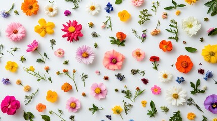 Poster - Colorful Assortment of Vibrant Flowers on a White Background