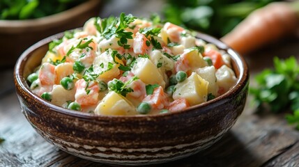 Wall Mural - Fresh Vegetable Salad with Creamy Dressing and Herbs