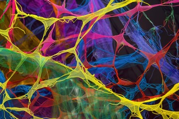 A colorful spider web with many different colors
