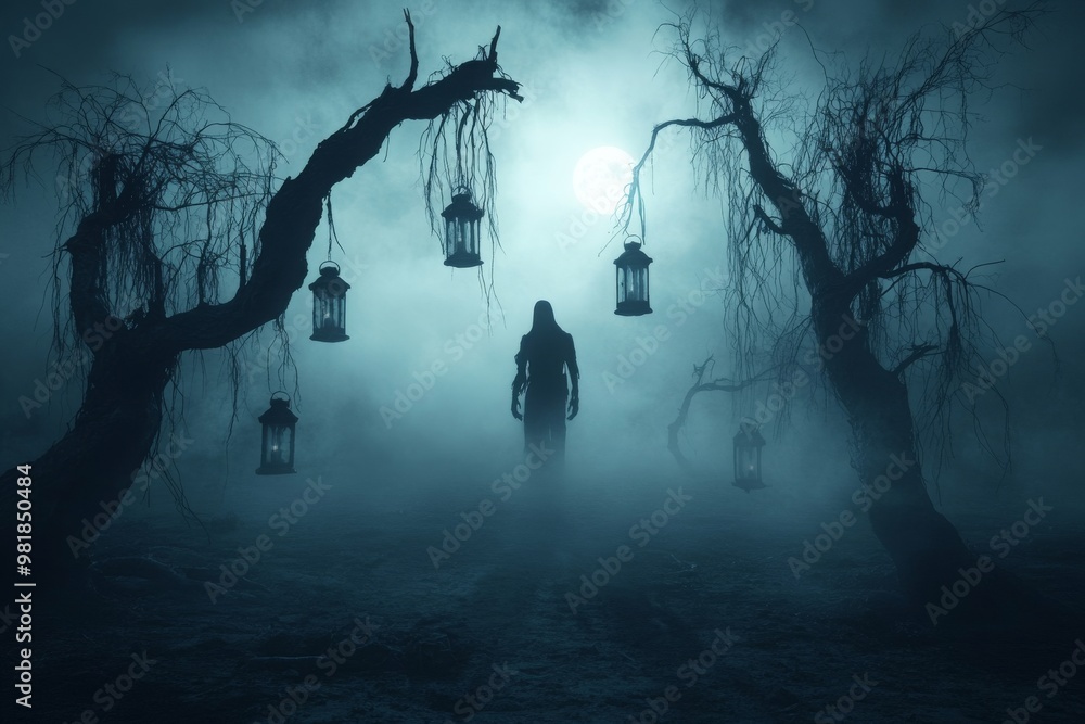 Mysterious Figure in a Foggy Forest Stock Photo | Adobe Stock