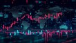 © LuvTK - Green and red candlesticks alternating rapidly on a stock chart, projected over a world map with illuminated gridlines and glowing financial hubs, representing extreme cryptocurrency volatility,