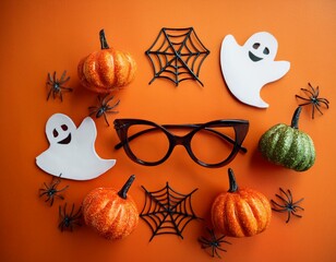 Halloween party background flat lay with gingerbread cookies