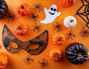 Halloween party background flat lay with gingerbread cookies