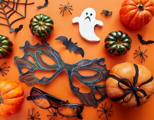 Halloween party background flat lay with gingerbread cookies