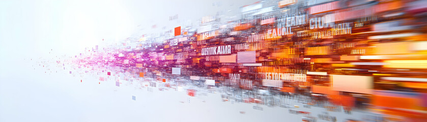 Dynamic Holographic Word Cloud Campaign Slogan Concept: Pulsating Keywords for Engaging Marketing on White Background