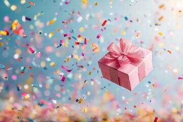 Pink Gift Box Surrounded by Confetti