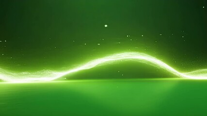 Wall Mural - Flowing green particle wave on reflective surface, modern design exuding energy and innovation, ideal for digital projects