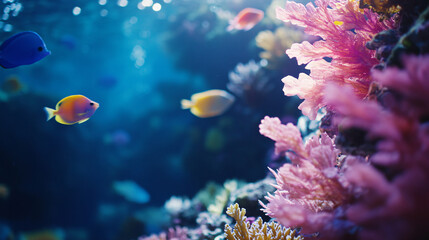 vibrant coral reef underwater scene with colorful fish