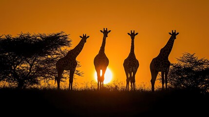 Poster - giraffe in sunset