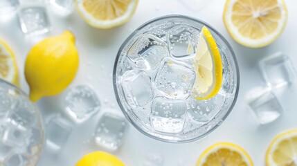 A glass of water with a lemon slice in it