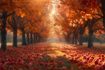 Wall Mural - Fall Harvest: Abundant Apple Trees in an Orchard, Captured with Precision Tools