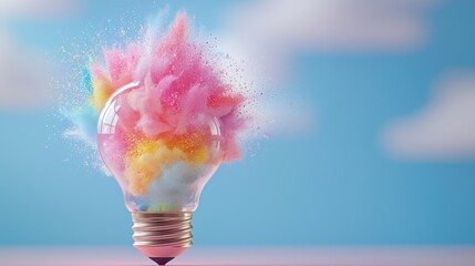 Canvas Print - Colorful Explosion Inside Light Bulb Creative Concept