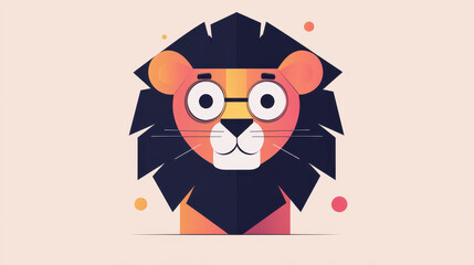 Poster - A modern, minimalistic lion design featuring a bold mane and flat colors, perfect for basic shape lovers.